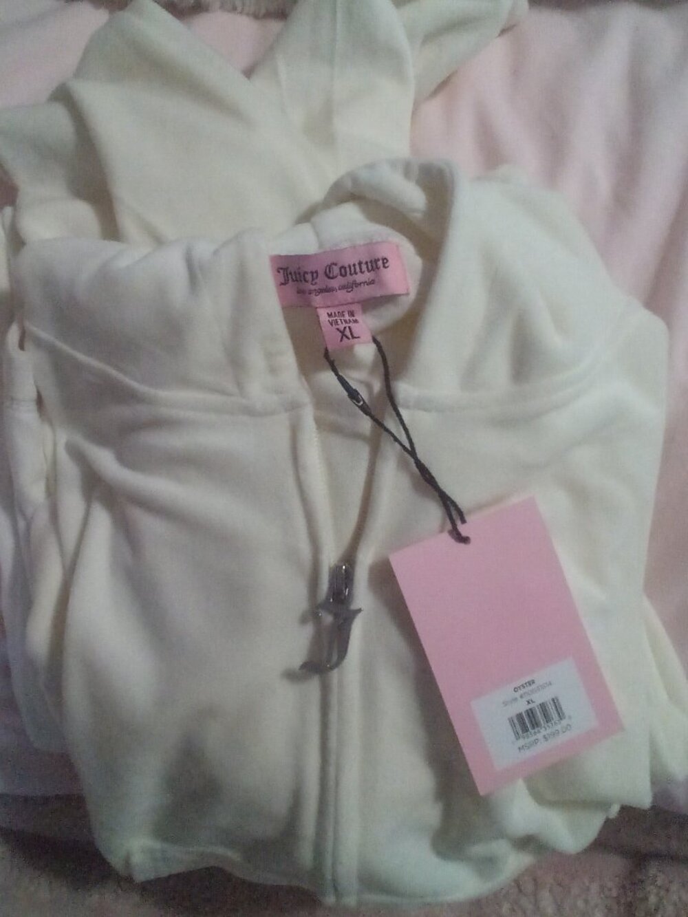 Juicy Couture Velvet 2-PC Suit Oyster w/Crystal Embellishments Size:XL NWT